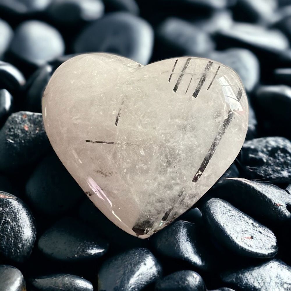 Black Rutilated‎ Quartz Heart Carving